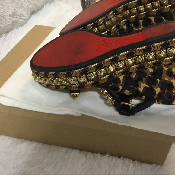 Christian Louboutin Black and Gold Leopard Sandals - Picture 5 of 14